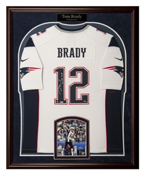Tom Brady Signed New England Patriots Jersey in 35x44 Frame Display (LE 36/49)
